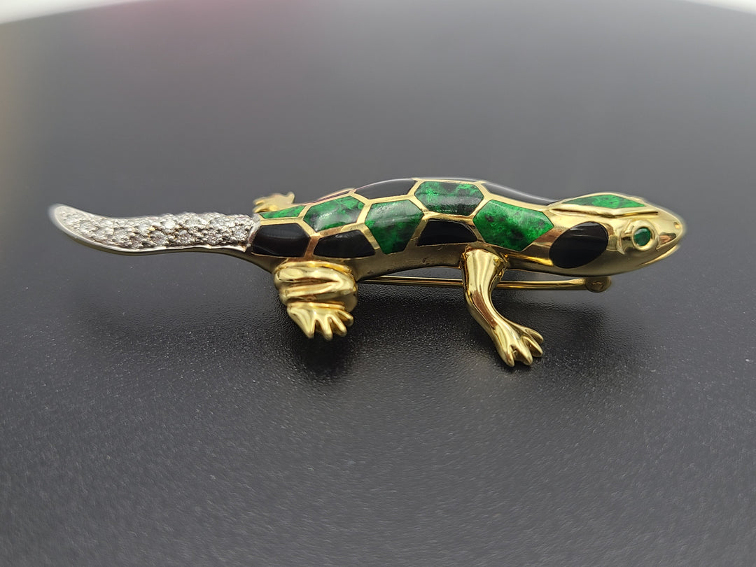 k822 Stylish 14kt Yellow Gold Asch Grossbardt Diamond Lizard Pin