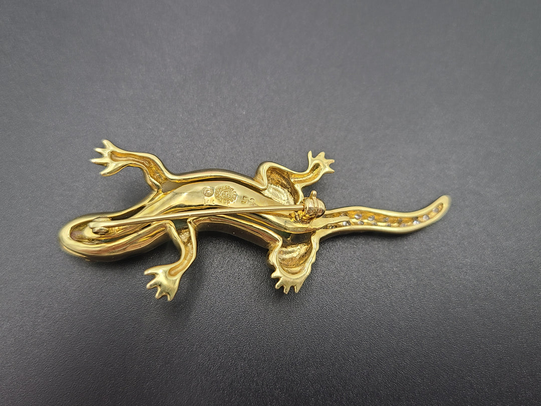 k822 Stylish 14kt Yellow Gold Asch Grossbardt Diamond Lizard Pin