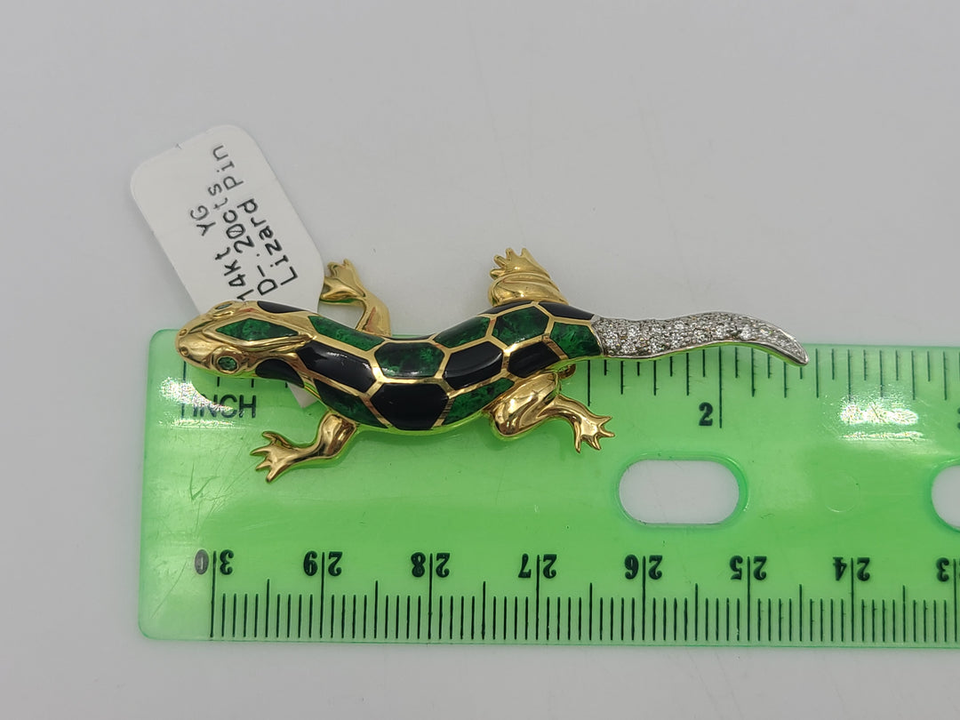 k822 Stylish 14kt Yellow Gold Asch Grossbardt Diamond Lizard Pin