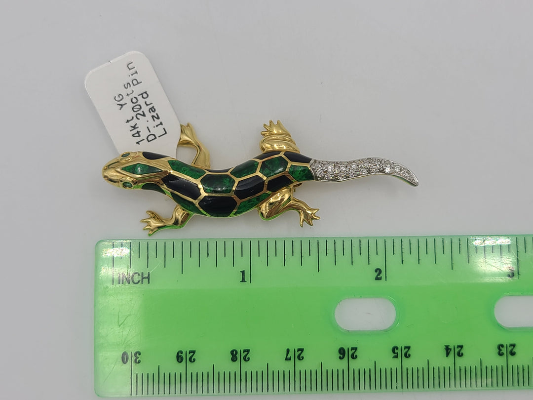 k822 Stylish 14kt Yellow Gold Asch Grossbardt Diamond Lizard Pin