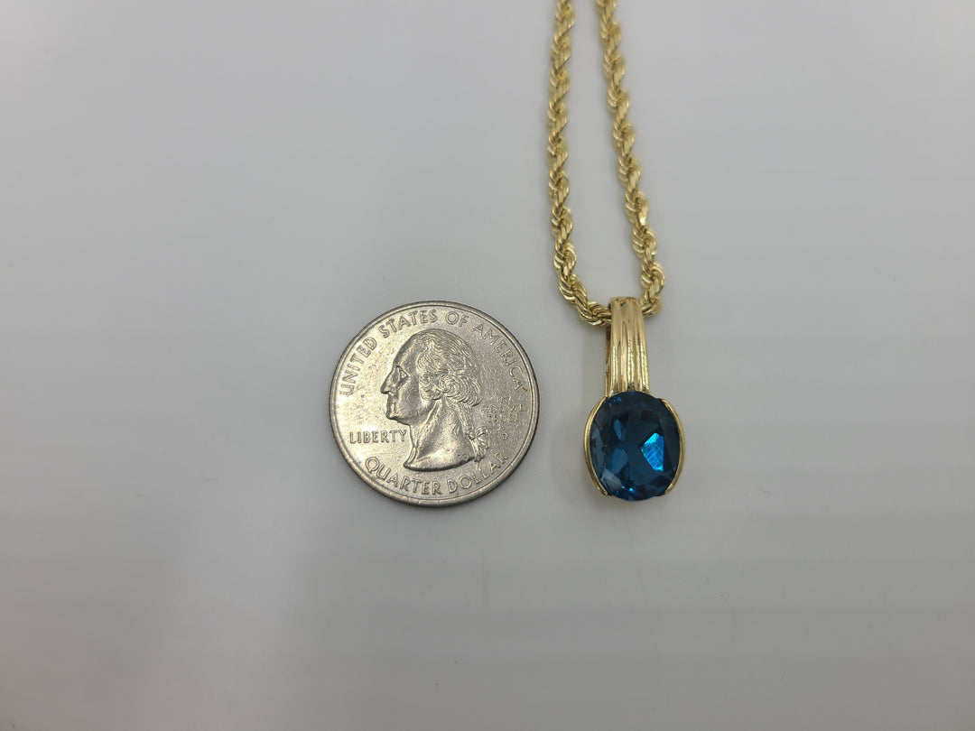 k719 Gorgeous Solid 20" Rope Chain with London Blue Topaz Pendant in 14kt Yellow Gold