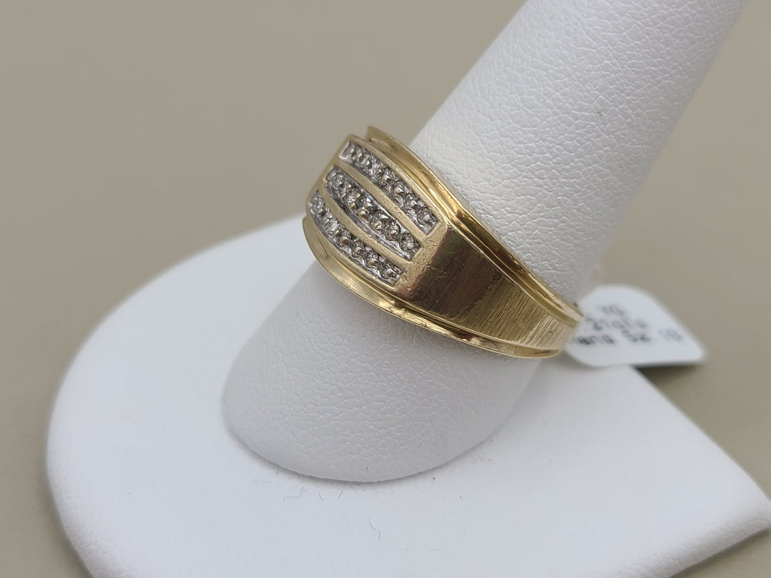 k892 Men's Stylish 10kt Yellow Gold Three Row Diamond Ring