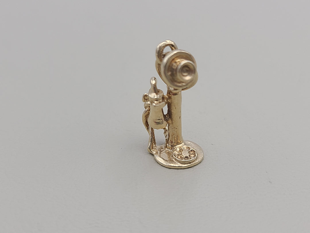 k855 Adorable Antique Phone Charm set in 14kt Yellow Gold