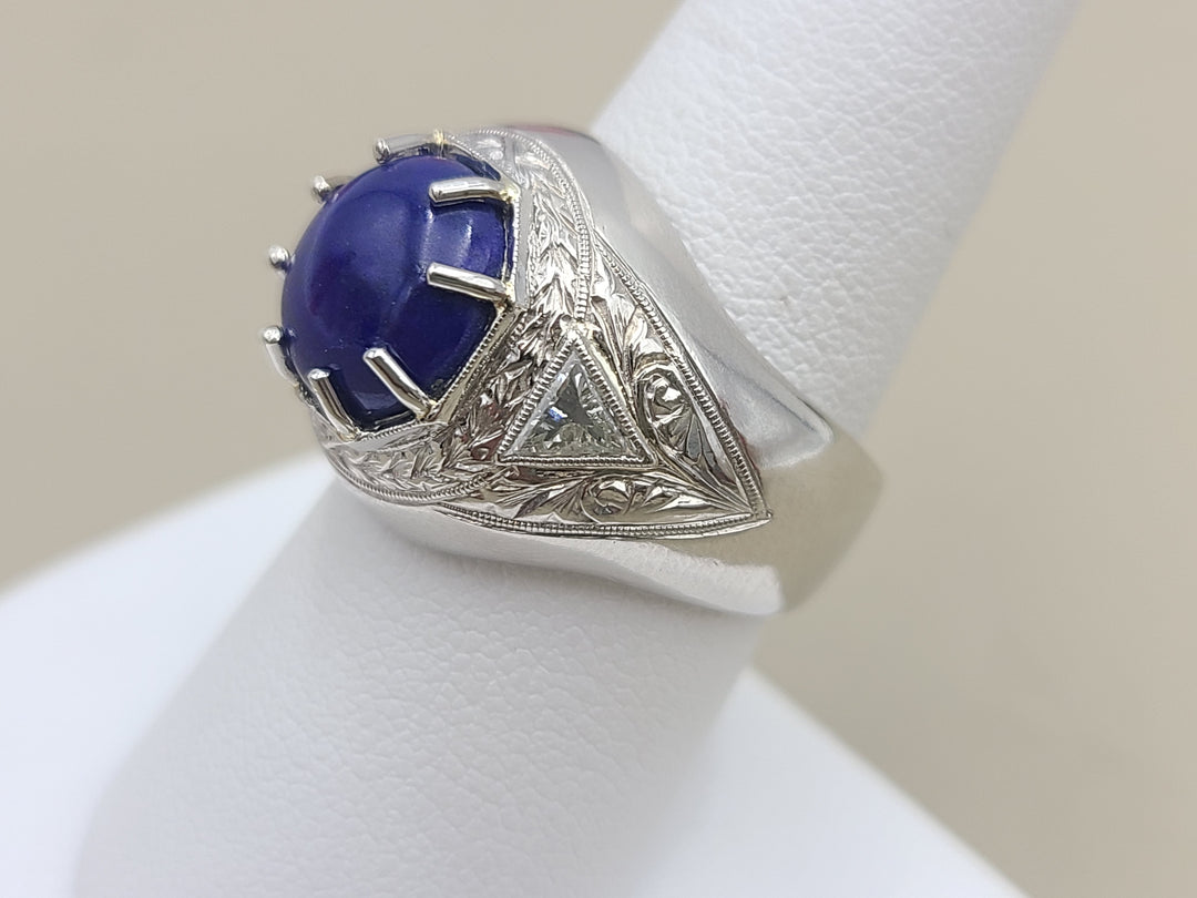 k899 Exquisite Men's Platinum Lapis Lazuli and Diamond Ring