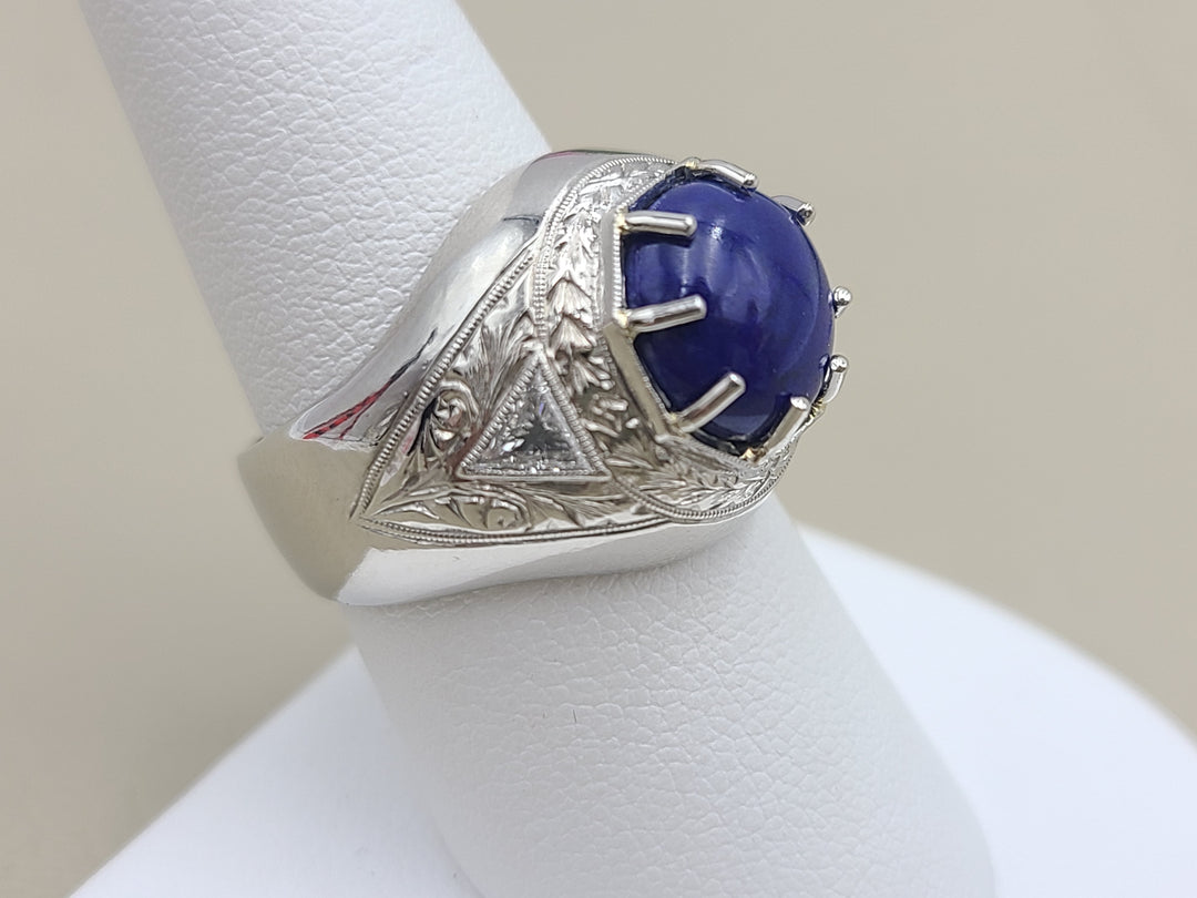 k899 Exquisite Men's Platinum Lapis Lazuli and Diamond Ring