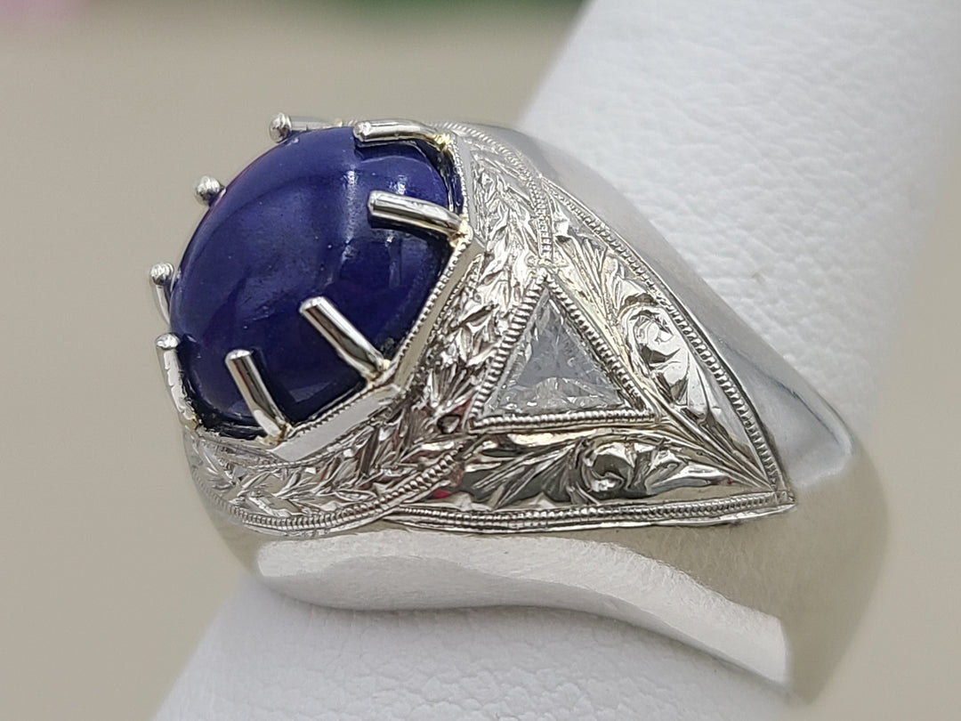 k899 Exquisite Men's Platinum Lapis Lazuli and Diamond Ring