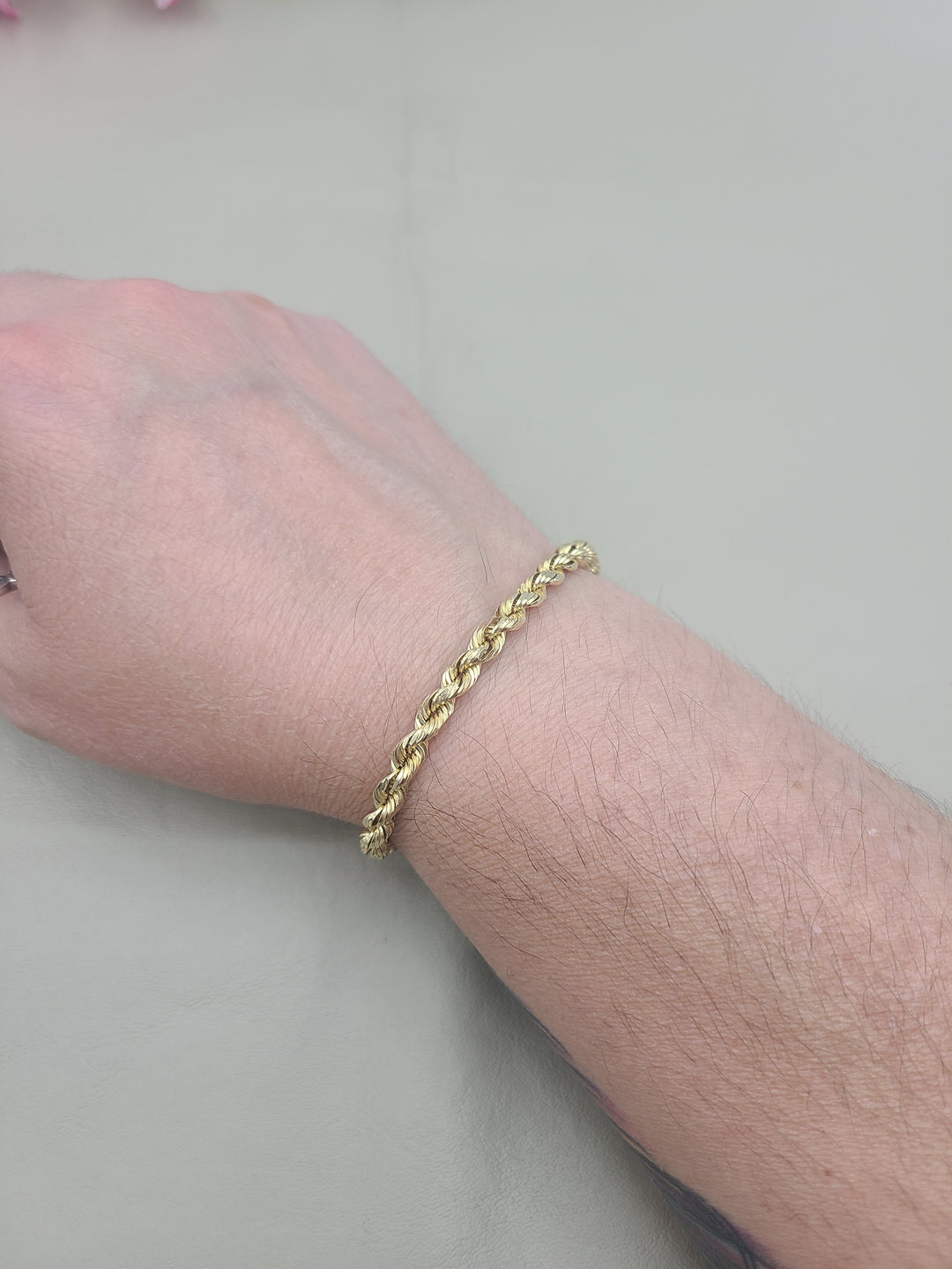 k886 Lightweight Unisex 14kt Yellow Gold 7.5" 4.3mm Rope Bracelet