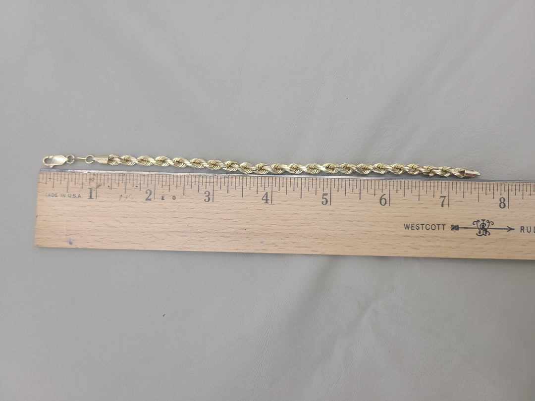 k886 Lightweight Unisex 14kt Yellow Gold 7.5" 4.3mm Rope Bracelet