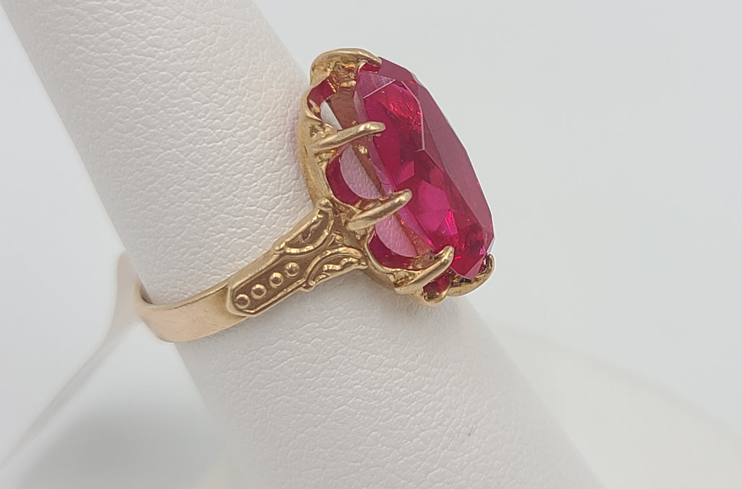 k963 Lovely Vintage 14kt Rose Gold Lab Created Ruby Ring