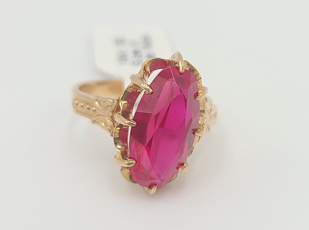 k963 Lovely Vintage 14kt Rose Gold Lab Created Ruby Ring