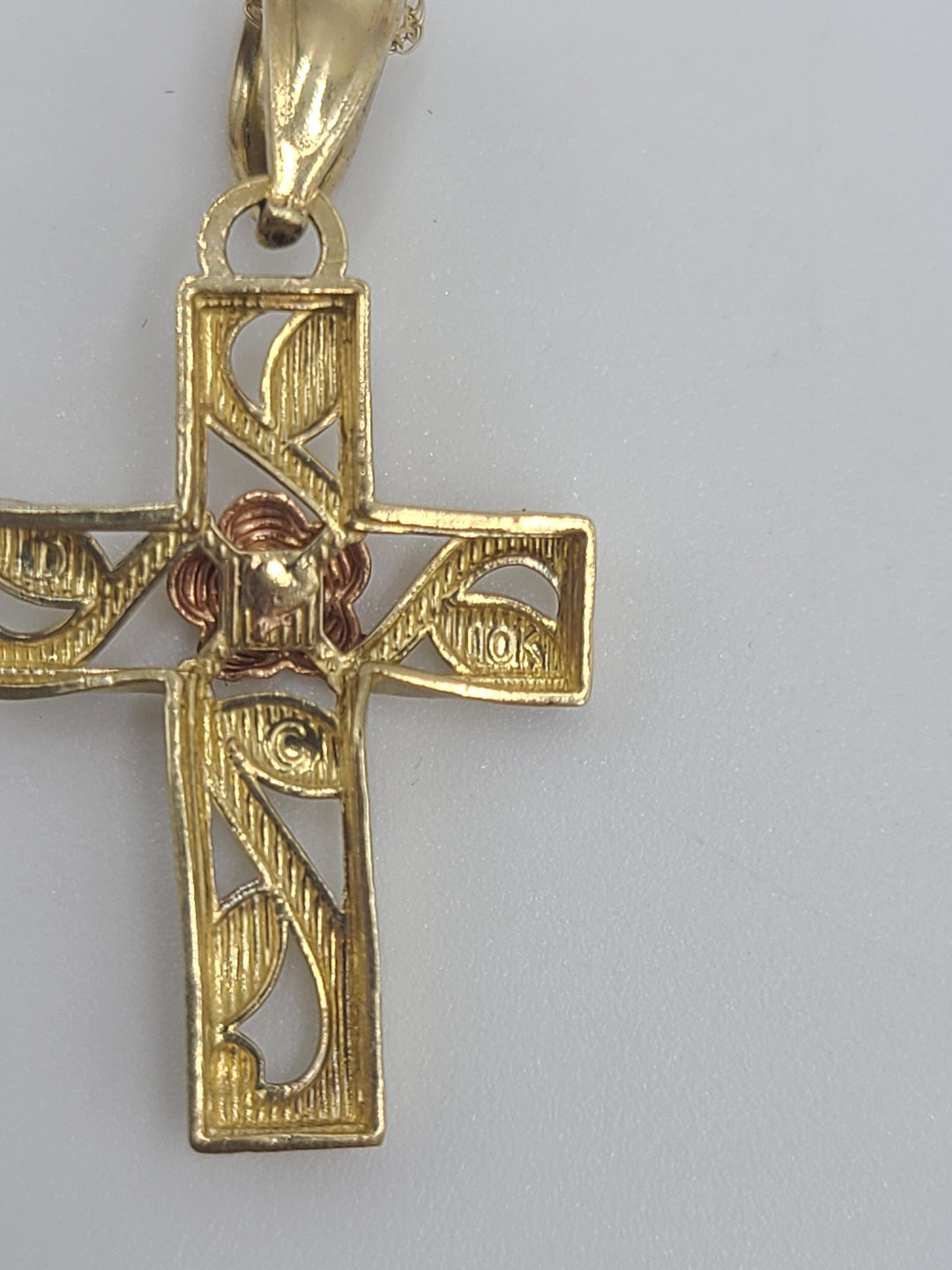 k711 Dainty Ladies 10kt Yellow & Rose Gold Cross Pendant and 18" Link Chain