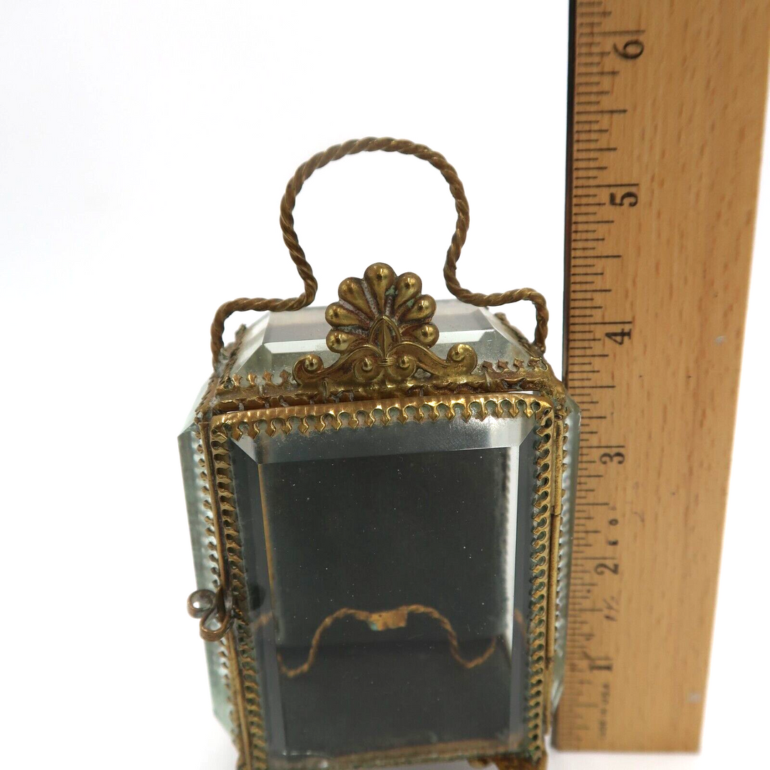 t562 Antique French jewelry box with beveled glass, 1800s, watch holder