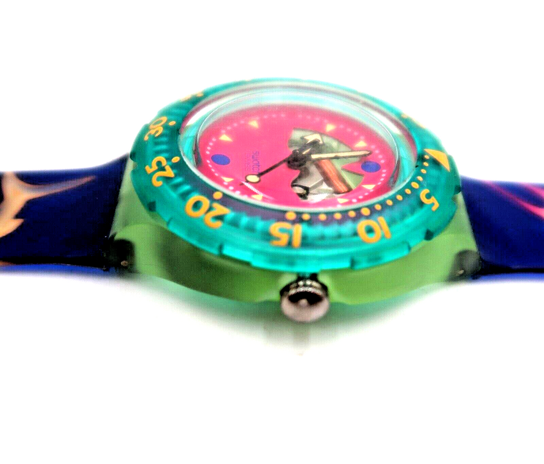 t569 Rare 1991 Swatch Scuba 200 HAPPY FISH SDN101 TimeKeepersOlive