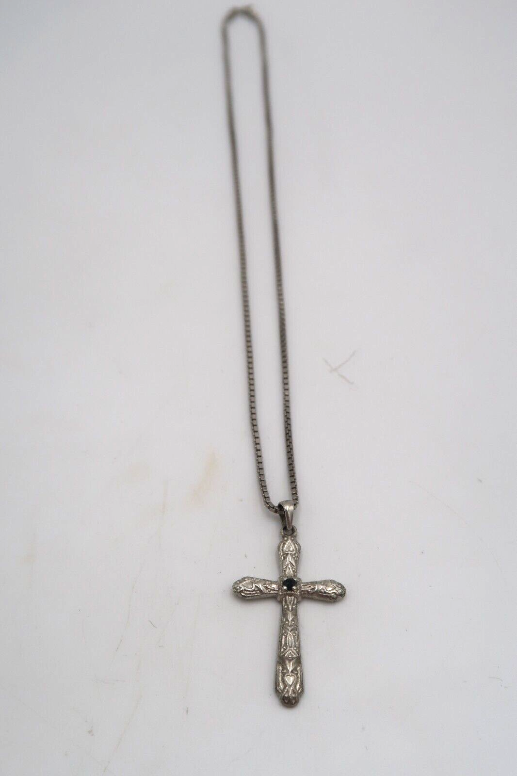 t608 Hand Made Beautiful Intricate Small Cross 925 With Blue Sapphire Necklace