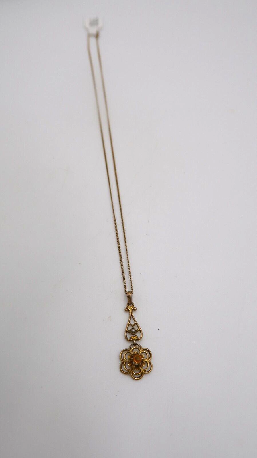 t539 Antique 10k Yellow Gold Topaz Buttercup Pendant Chain Necklace 15"