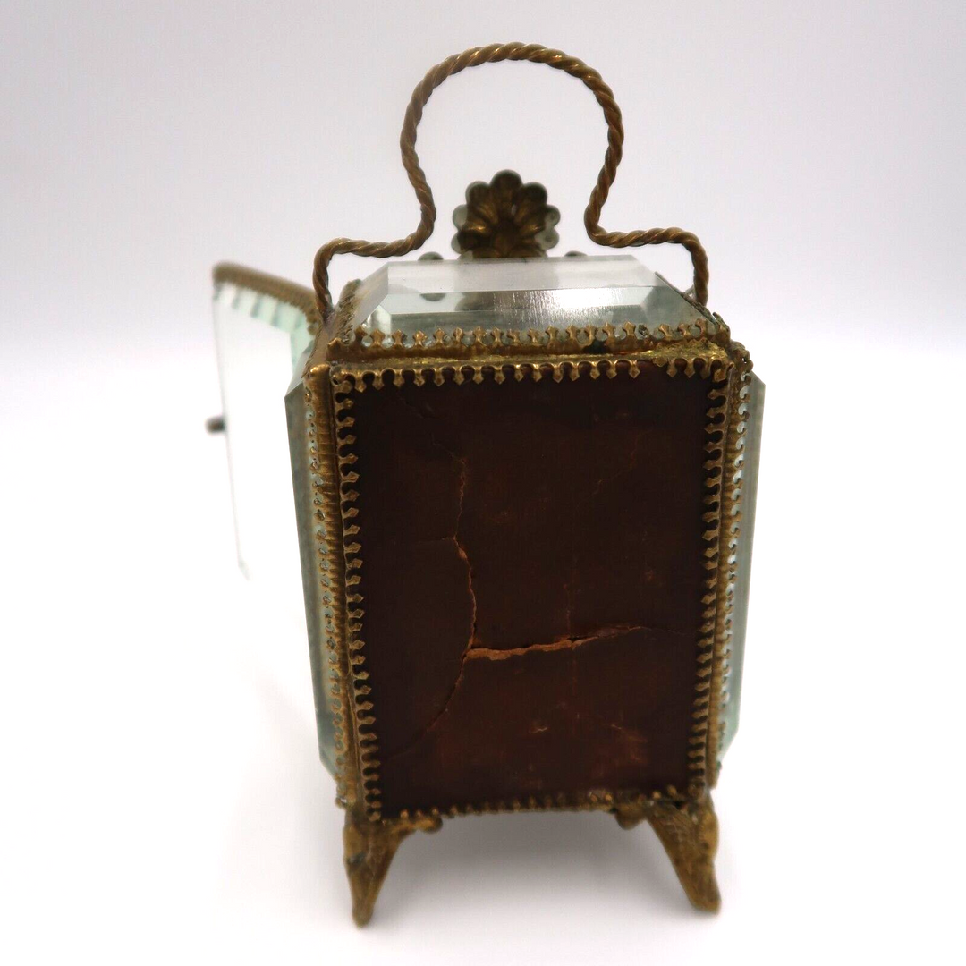 t562 Antique French jewelry box with beveled glass, 1800s, watch holder