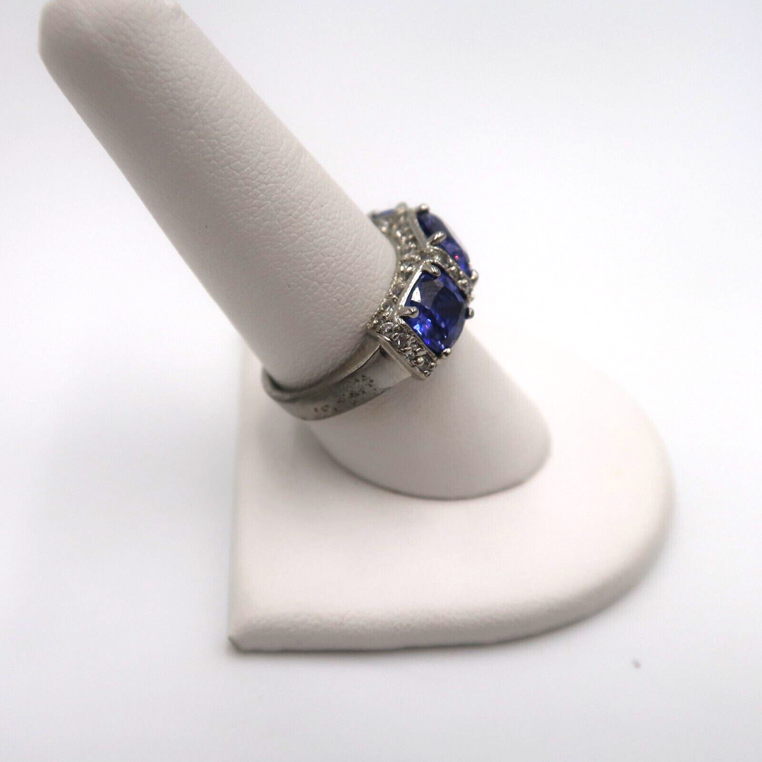 t584 925 Genuine Tanzanite and Genuine Untreated Natural White Zircons Ring Size 9