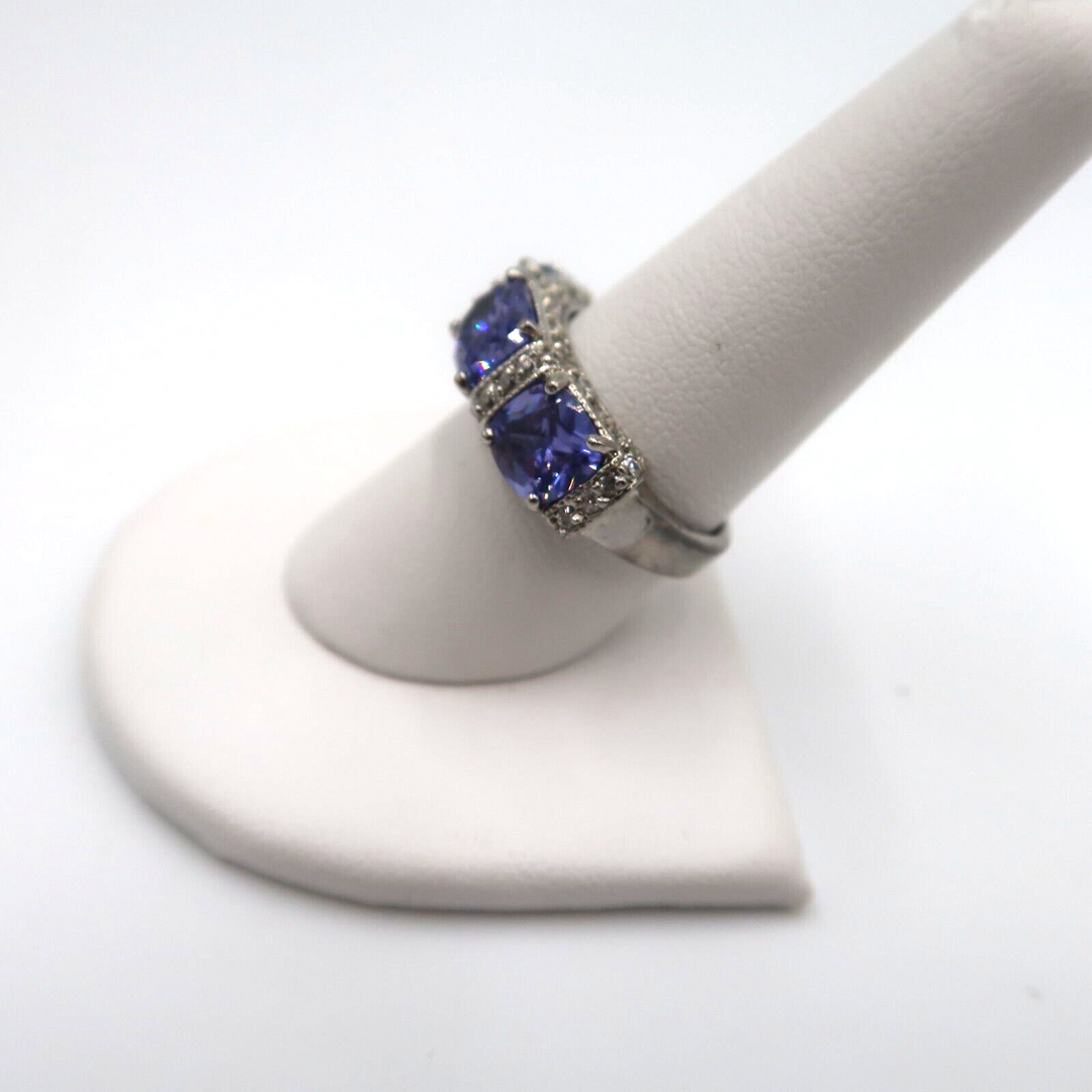 t584 925 Genuine Tanzanite and Genuine Untreated Natural White Zircons Ring Size 9