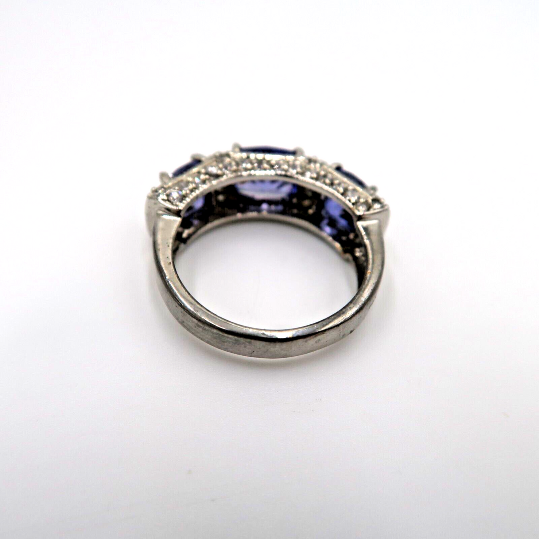 t584 925 Genuine Tanzanite and Genuine Untreated Natural White Zircons Ring Size 9