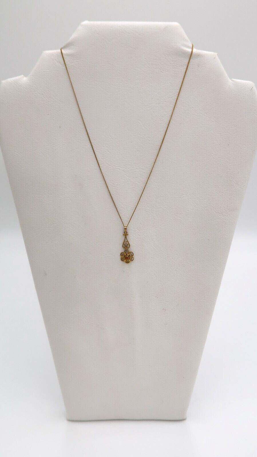 t539 Antique 10k Yellow Gold Topaz Buttercup Pendant Chain Necklace 15"