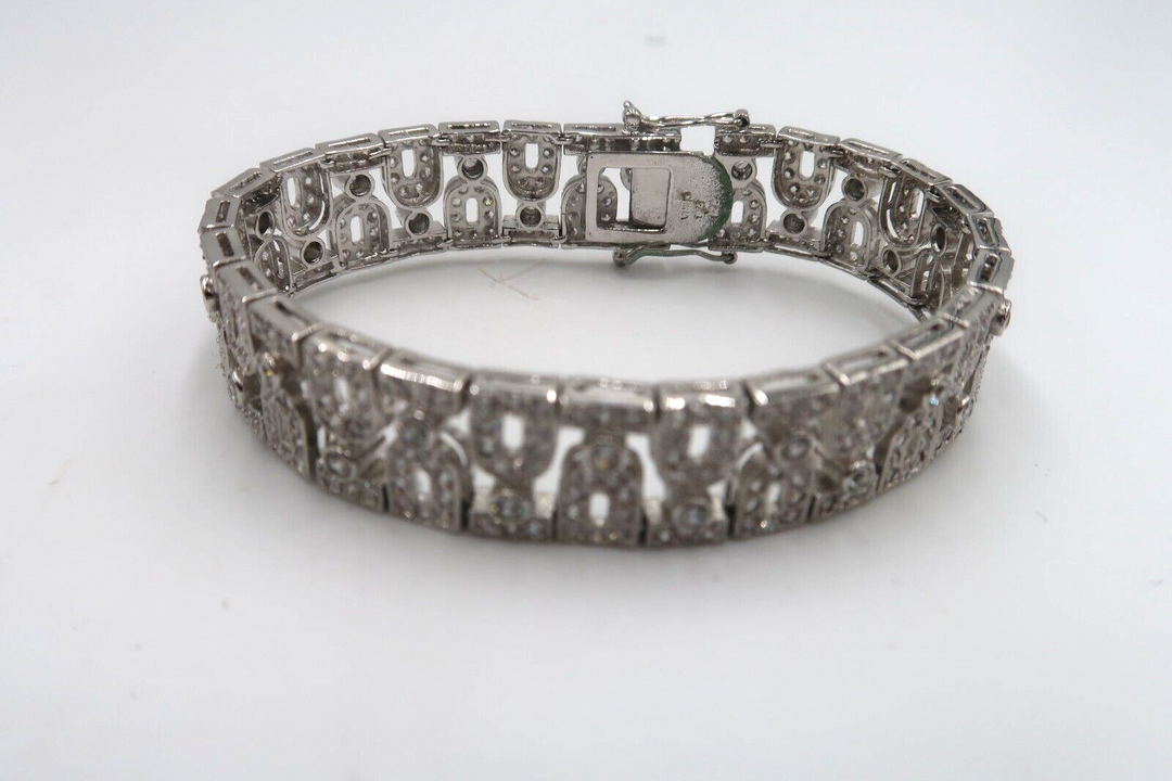 t588 Sterling Silver Signed Cubic Zirconia Bracelet