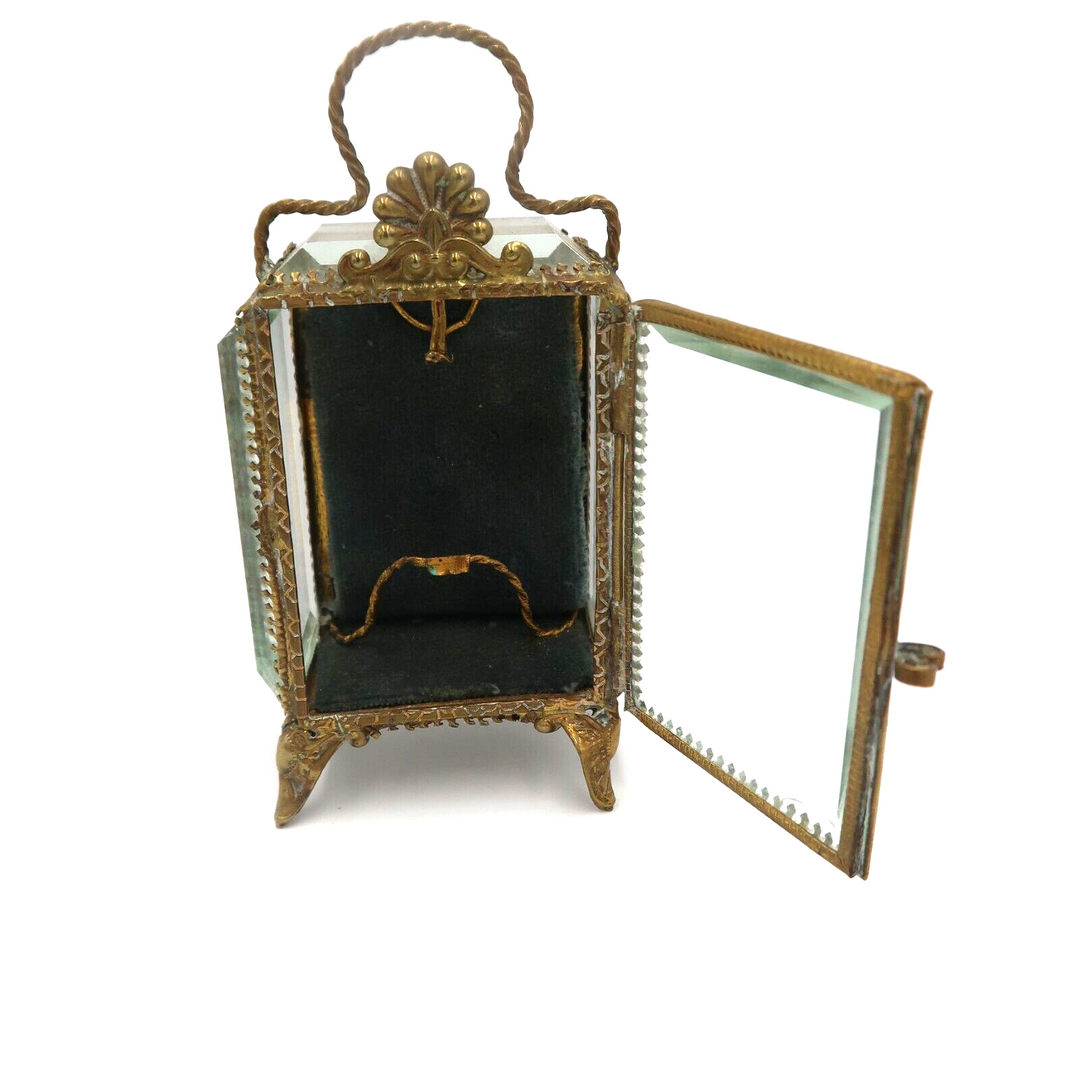 t562 Antique French jewelry box with beveled glass, 1800s, watch holder