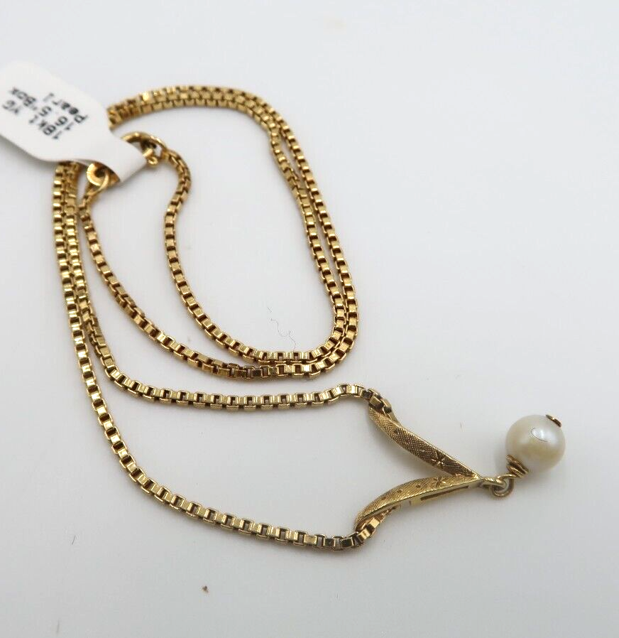 t534 18kt Yellow Gold 16.5" Box Chain Pearl Pendant Necklace