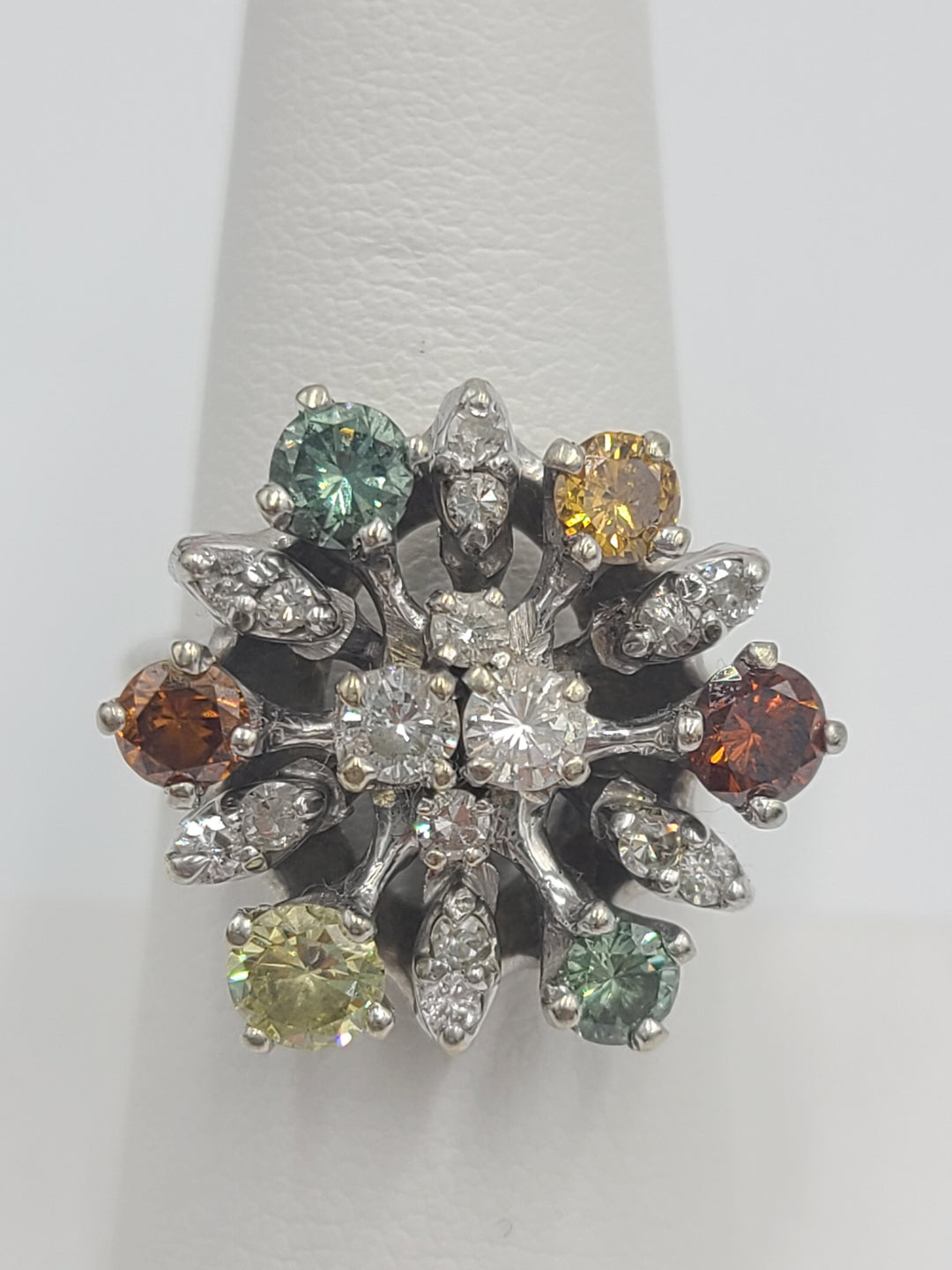 k778 Gorgeous 14kt White Gold Snowflake Style Mulicolored Diamond Ring