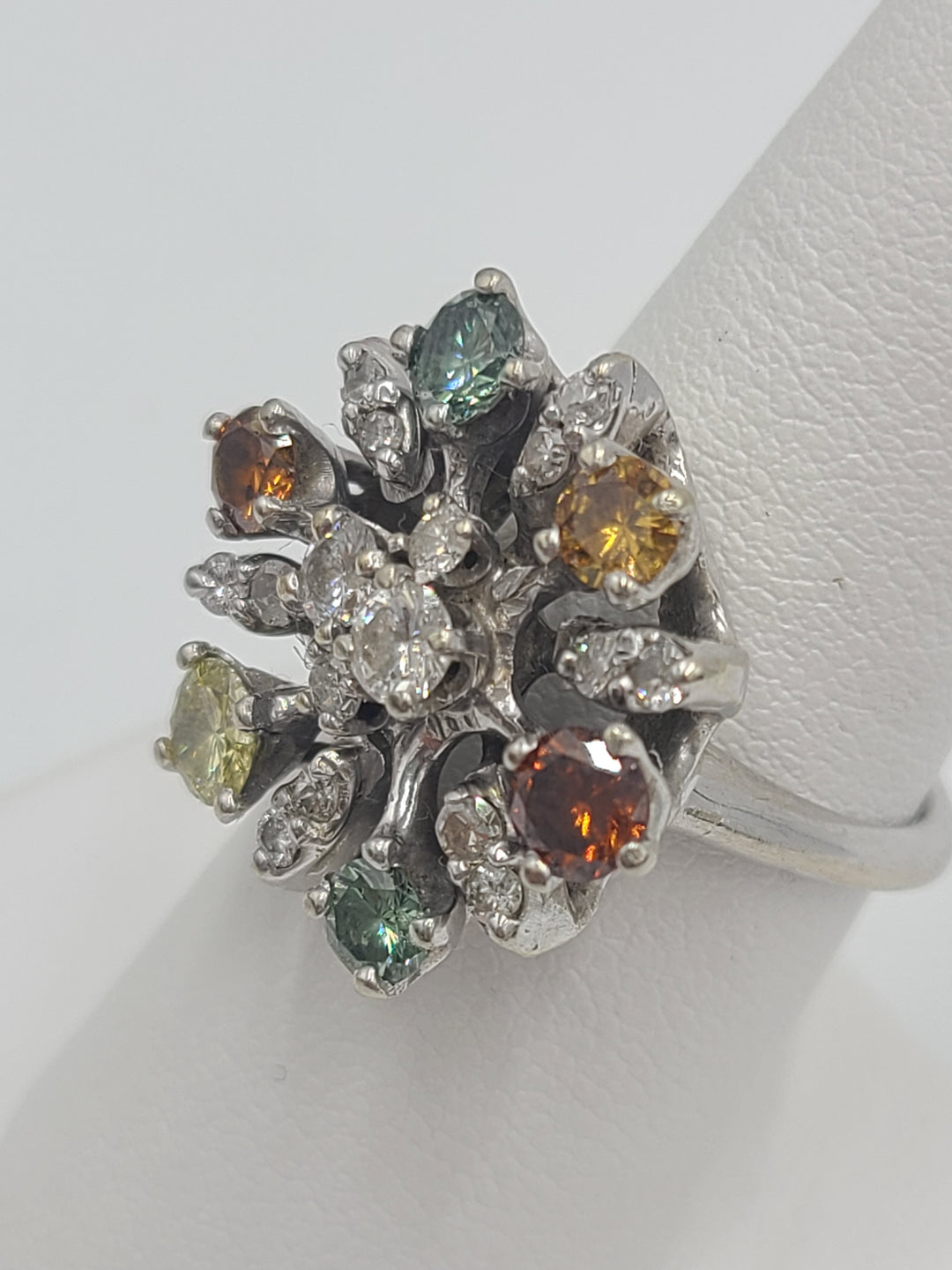 k778 Gorgeous 14kt White Gold Snowflake Style Mulicolored Diamond Ring