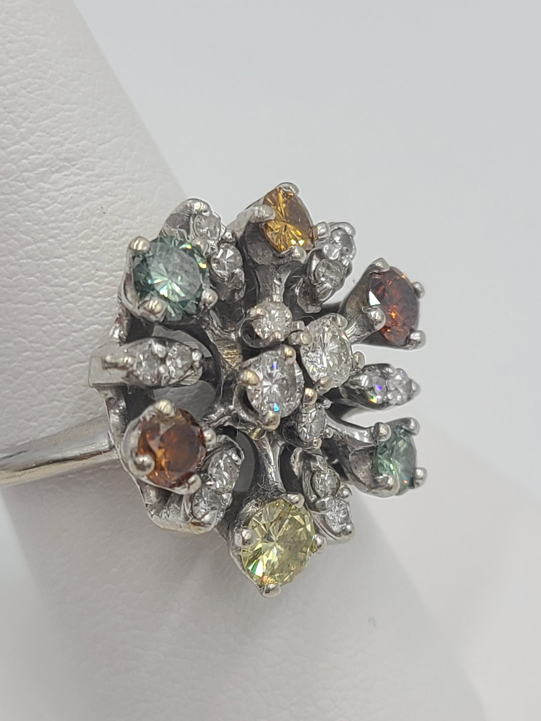 k778 Gorgeous 14kt White Gold Snowflake Style Mulicolored Diamond Ring