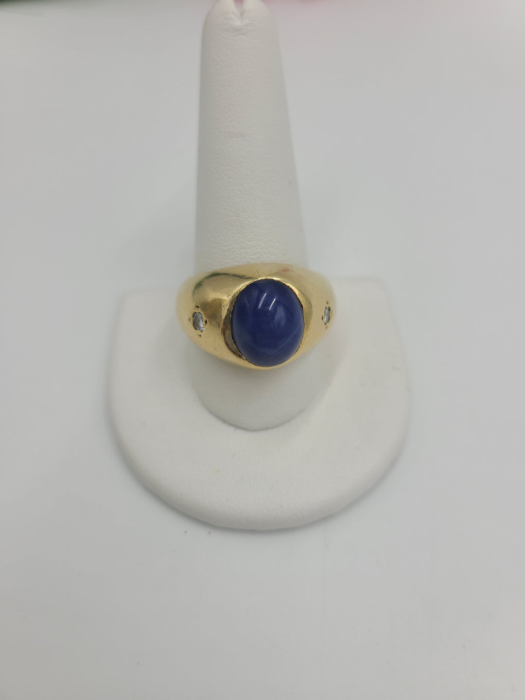 k705 Large Men's 14kt Yellow Gold Star Sapphire and Diamond Statement Ring