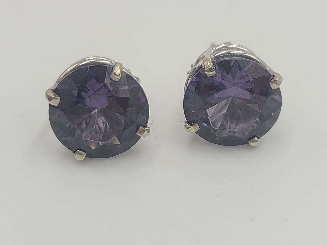 b995 Gorgeous Synthetic Amethyst Stud Earrings set in 14kt White Gold posts