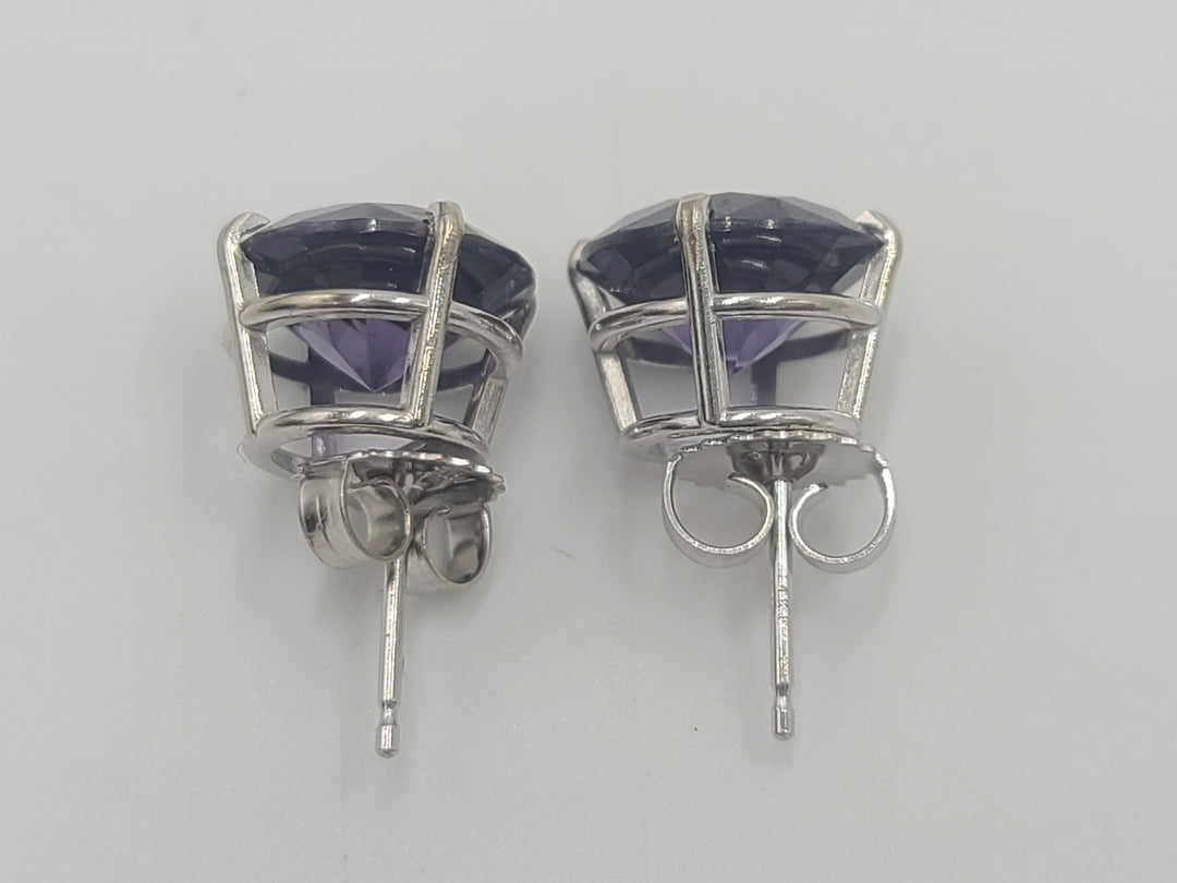 b995 Gorgeous Synthetic Amethyst Stud Earrings set in 14kt White Gold posts