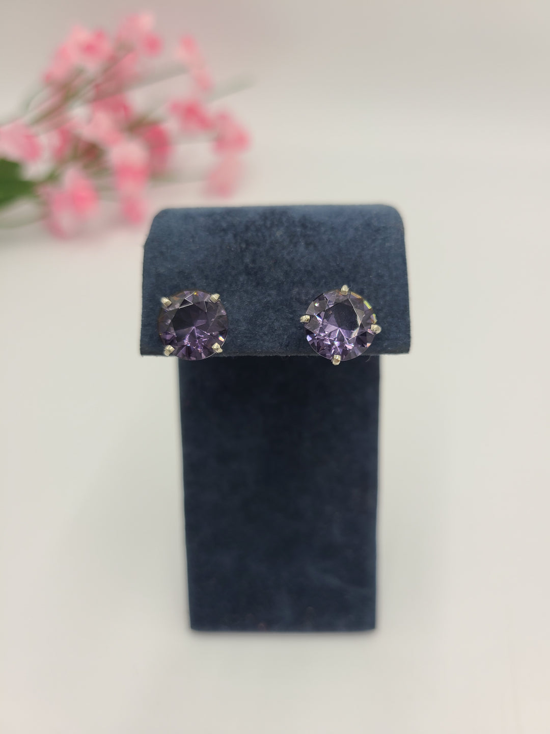 b995 Gorgeous Synthetic Amethyst Stud Earrings set in 14kt White Gold posts