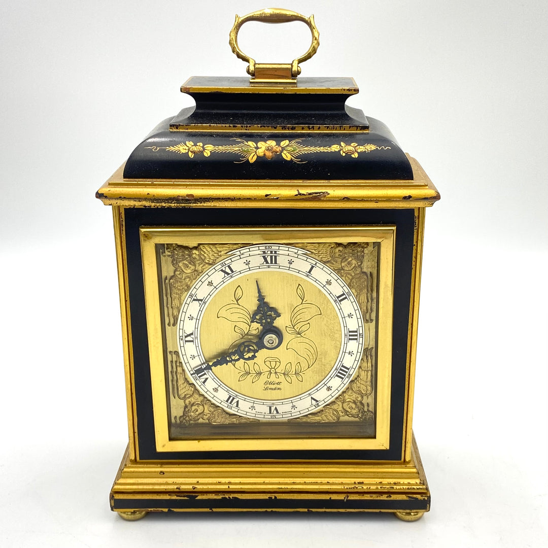 u424 Elliott London Chinoiserie Table Clock Cinnabar Hand Paint Japanese Motif