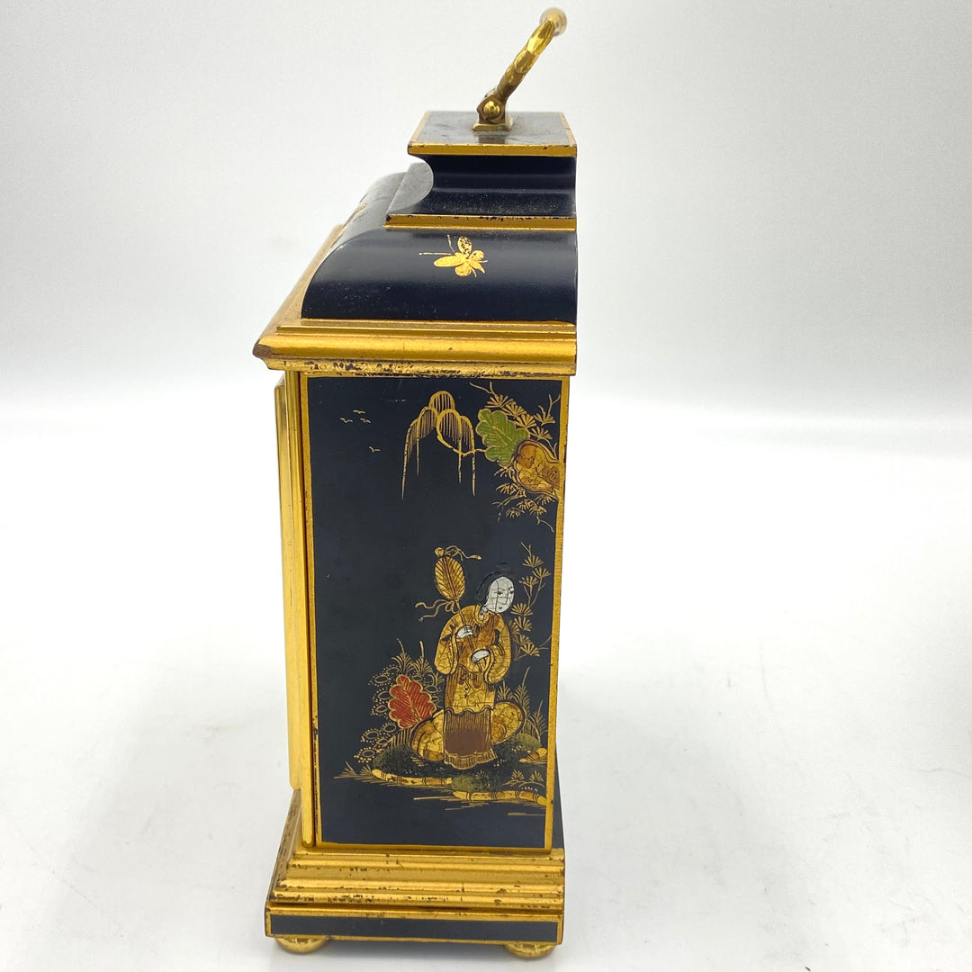 u424 Elliott London Chinoiserie Table Clock Cinnabar Hand Paint Japanese Motif