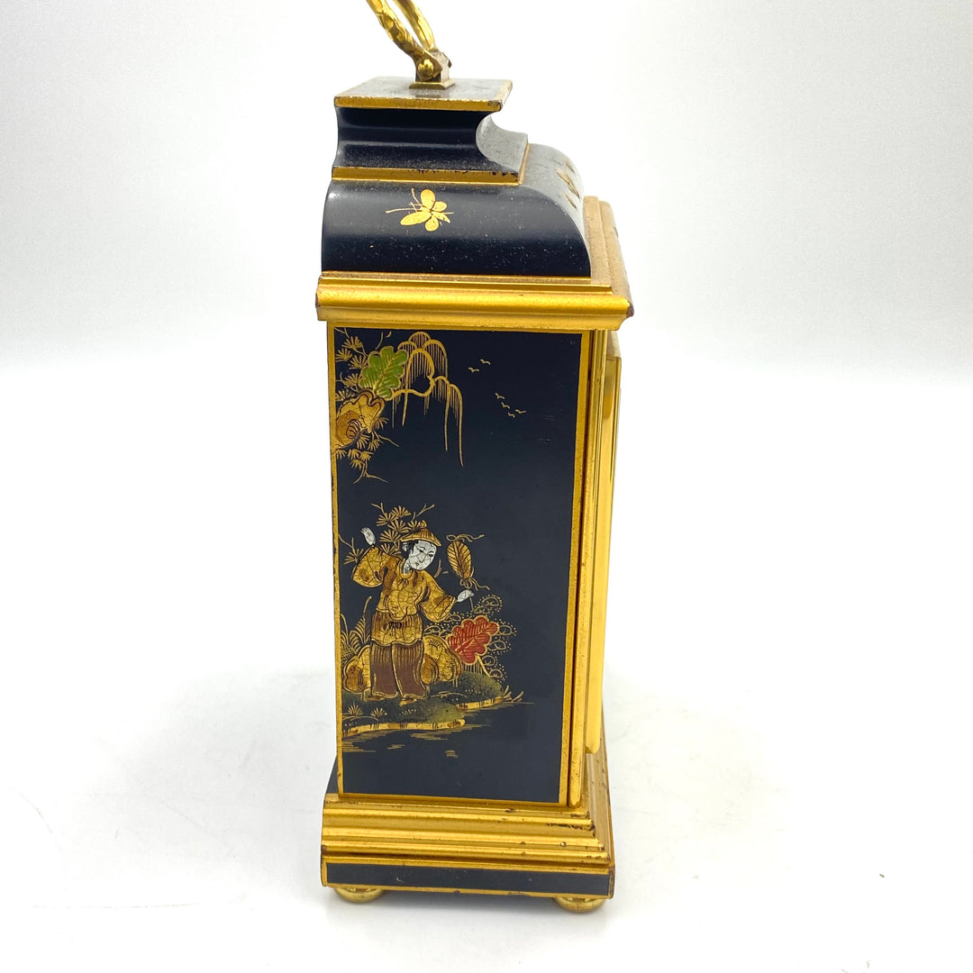 u424 Elliott London Chinoiserie Table Clock Cinnabar Hand Paint Japanese Motif