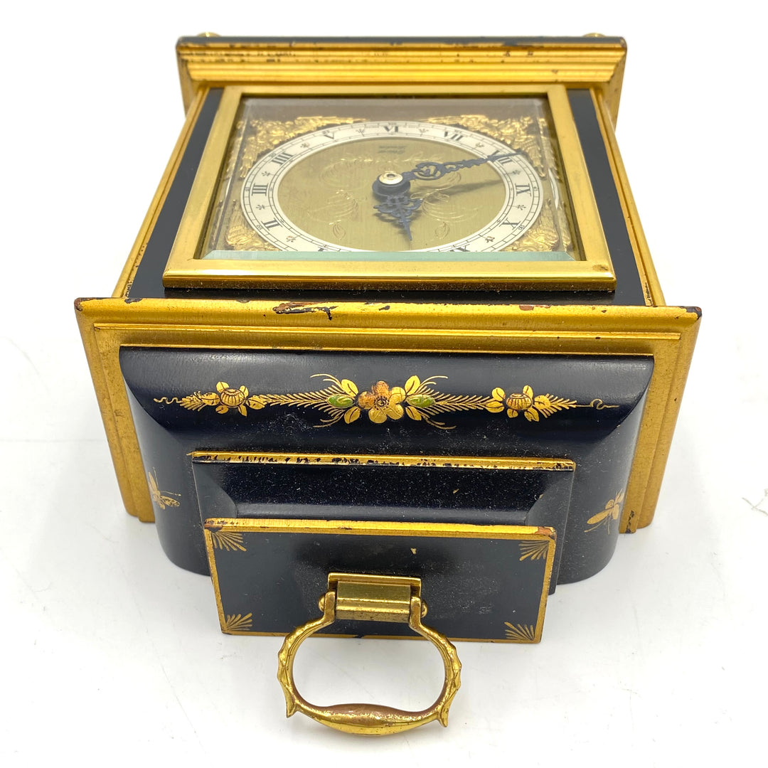 u424 Elliott London Chinoiserie Table Clock Cinnabar Hand Paint Japanese Motif