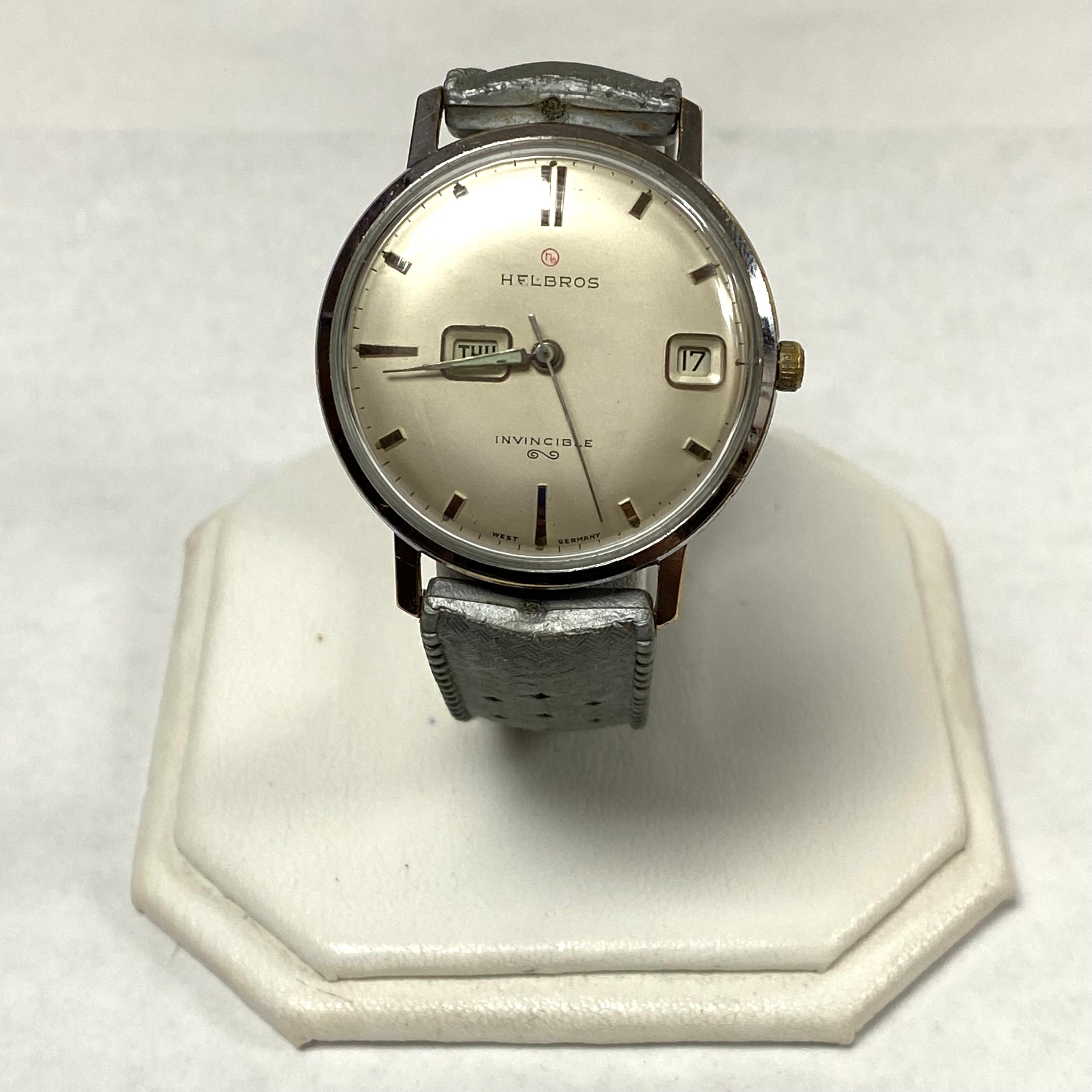 u523 Vintage Helbros Mechanical West Germany 17J Chrome Steel Wrist Wa TimeKeepersOlive