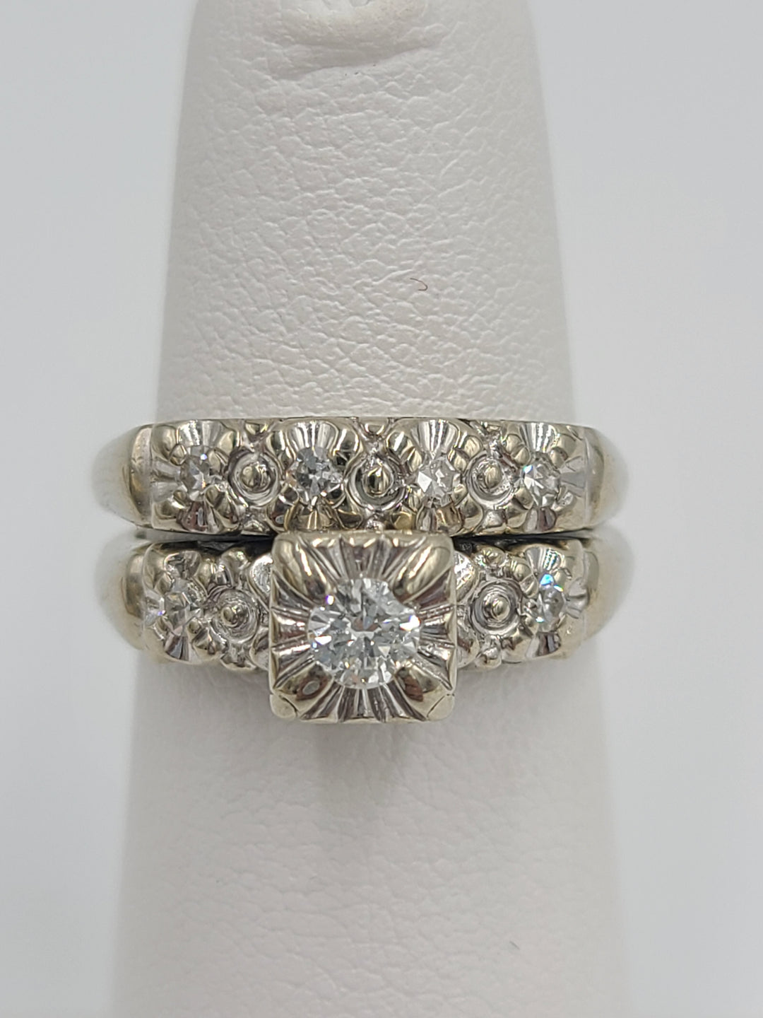 k678 Lovely Ladies Vintage 14kt White Gold Diamond Wedding Set