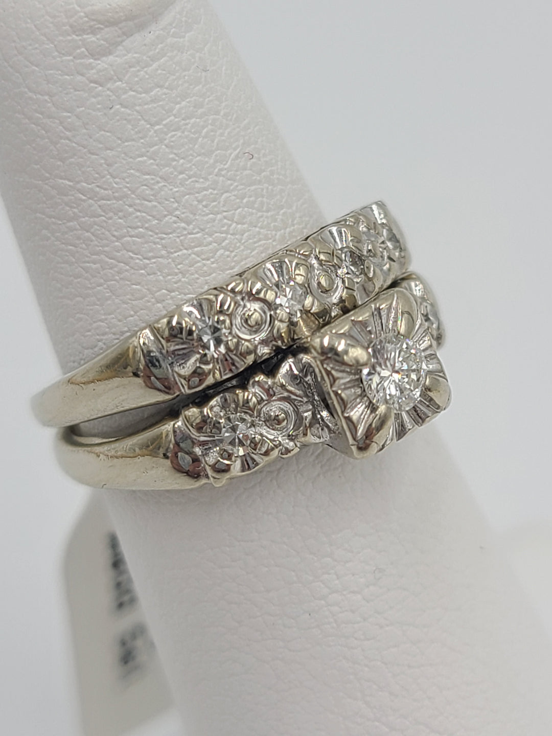 k678 Lovely Ladies Vintage 14kt White Gold Diamond Wedding Set