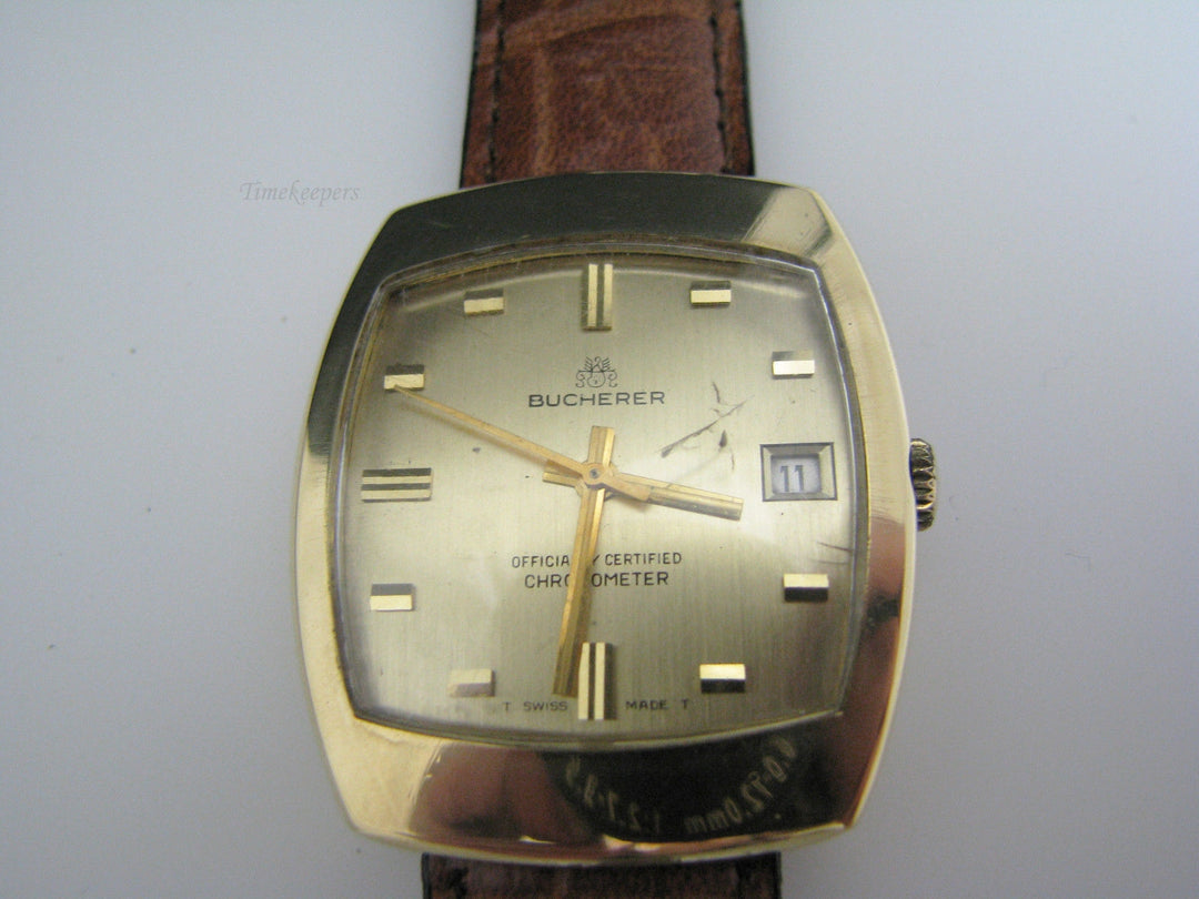 a1015 Vintage 1970's Men's Bucherer Chronometer Watch Date 18k Gold