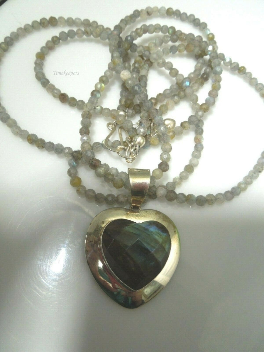 q444 Beautiful Delicate 3 Strand Labradorite Beads and Pendant 925 Sterling Silver Necklace 18"