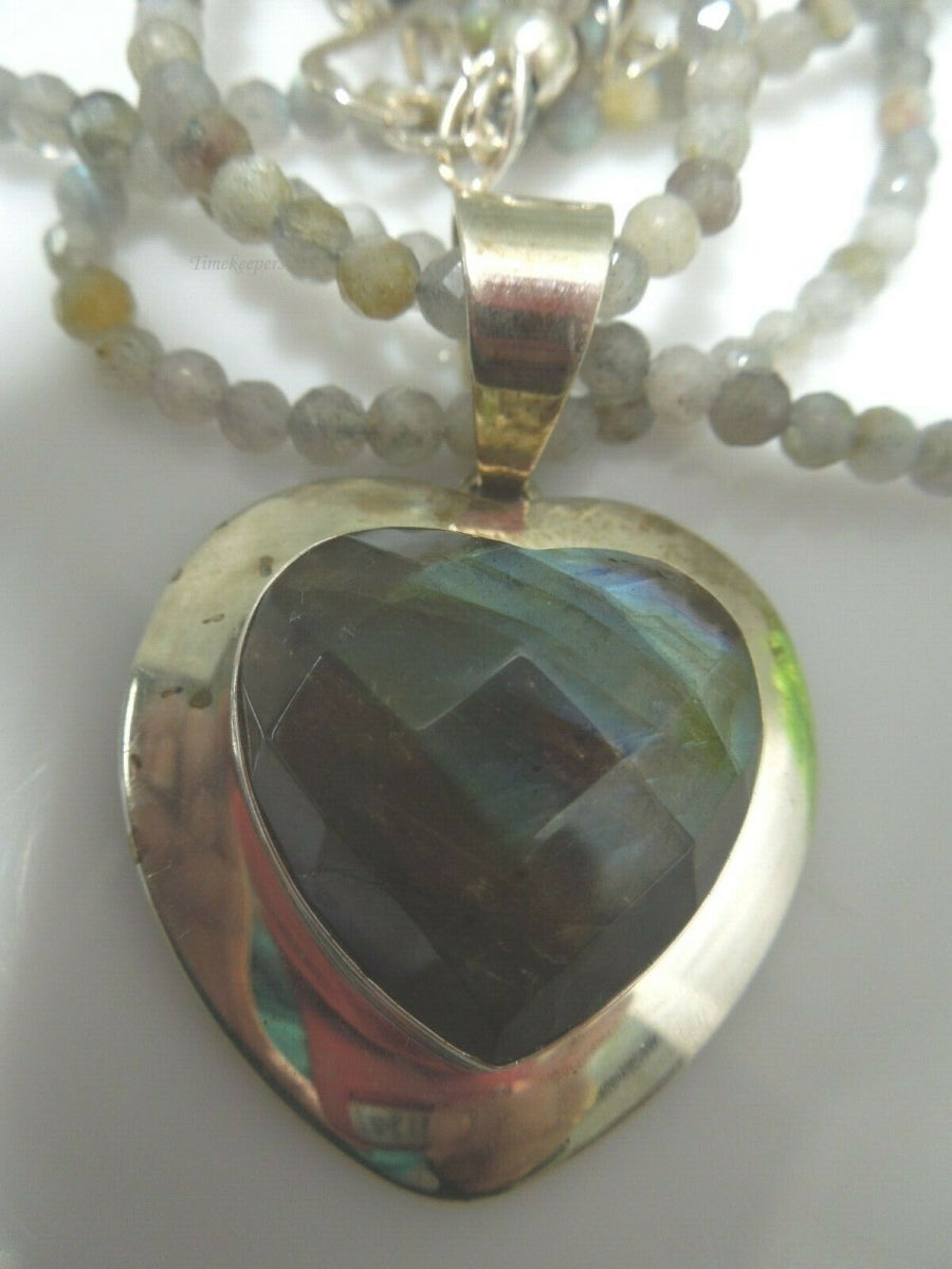 q444 Beautiful Delicate 3 Strand Labradorite Beads and Pendant 925 Sterling Silver Necklace 18"