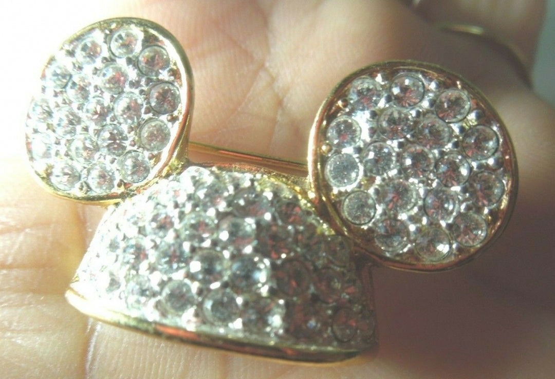 q432 Disney Mickey Mouse Ears Rhinestone Crystal Brooch Pin