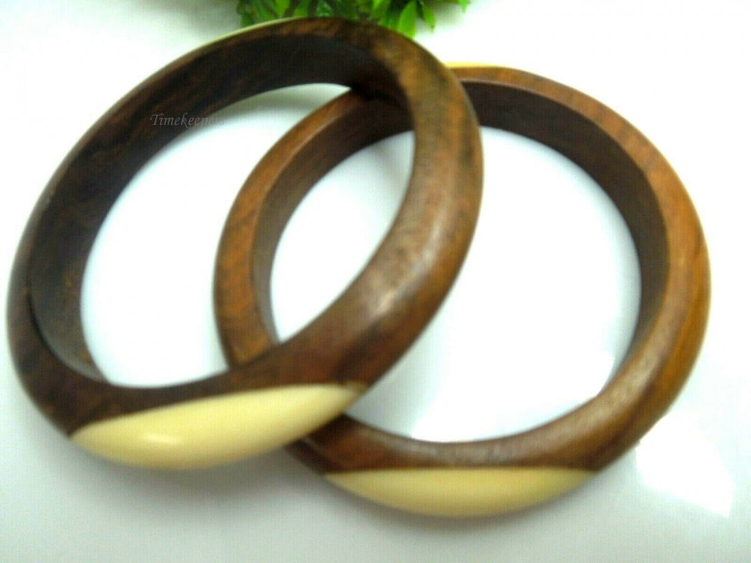 q483 2 Indian Wood Bangles iVR Mosaic Inlay Size 2.5 Inches