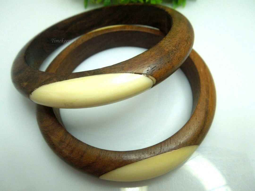 q483 2 Indian Wood Bangles iVR Mosaic Inlay Size 2.5 Inches