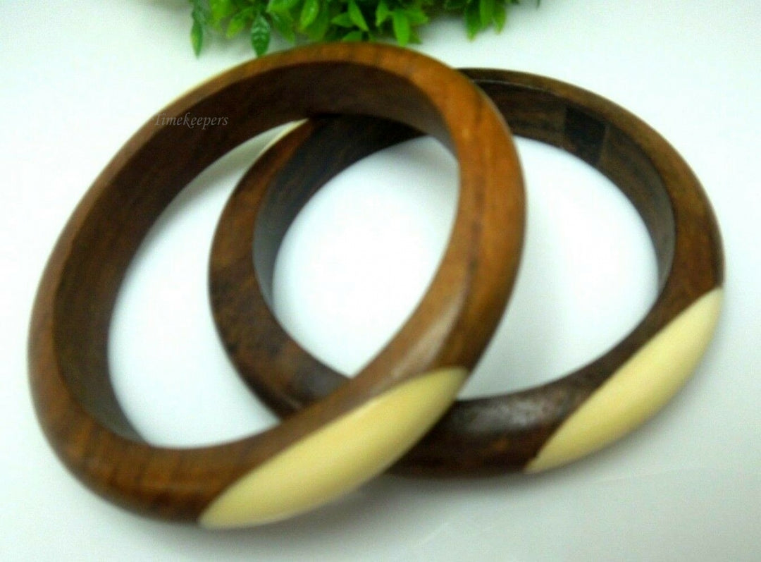 q483 2 Indian Wood Bangles iVR Mosaic Inlay Size 2.5 Inches