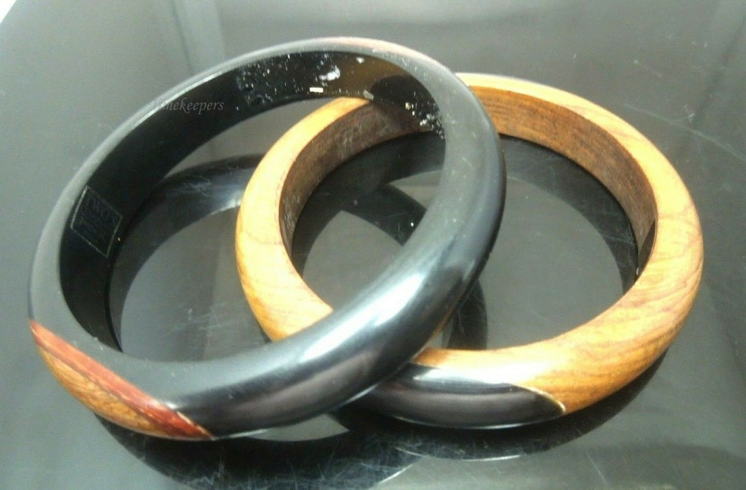 q484 2 Indian Wood Bangles iVR Mosaic Inlay Size 2.8 Inches