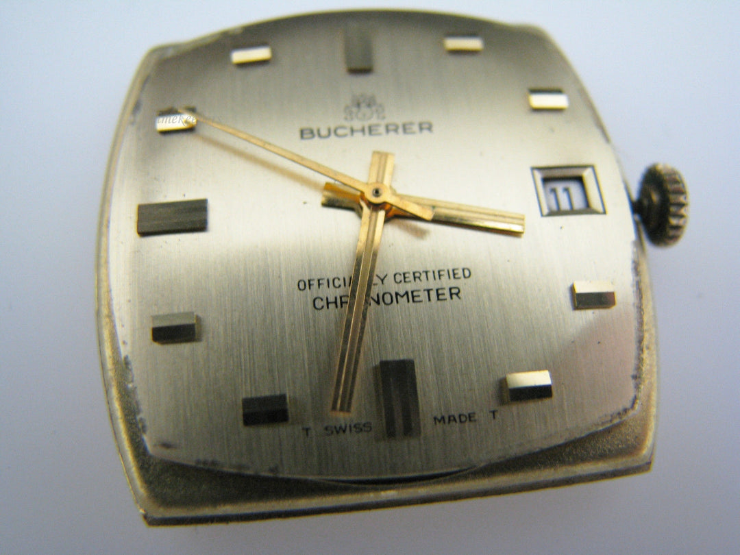 a1015 Vintage 1970's Men's Bucherer Chronometer Watch Date 18k Gold